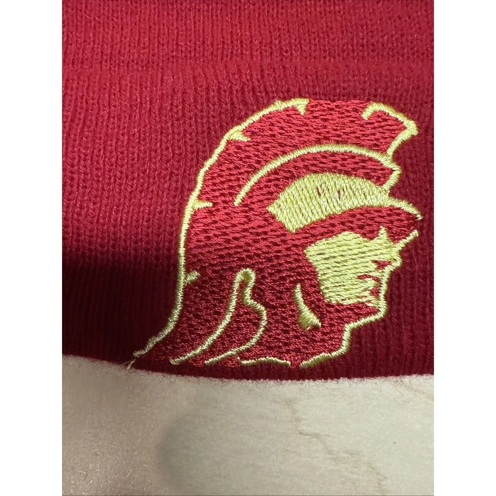USC Trojans Fight On Knit Beanie Pom Hat Red White Yellow